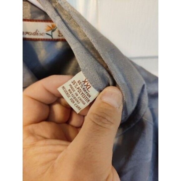 Paradise Blue Men's 2XL Short Sleeve Button Down Shirt Front Pocket Gray - Picture 4 of 6